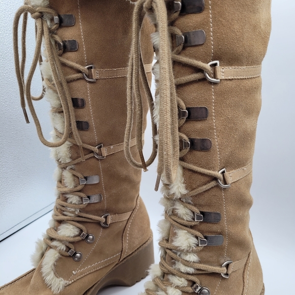 Y2K Report Icon Womens Lace-UpTan Suede Boots Faux Fur Size 8 - Picture 4 of 15